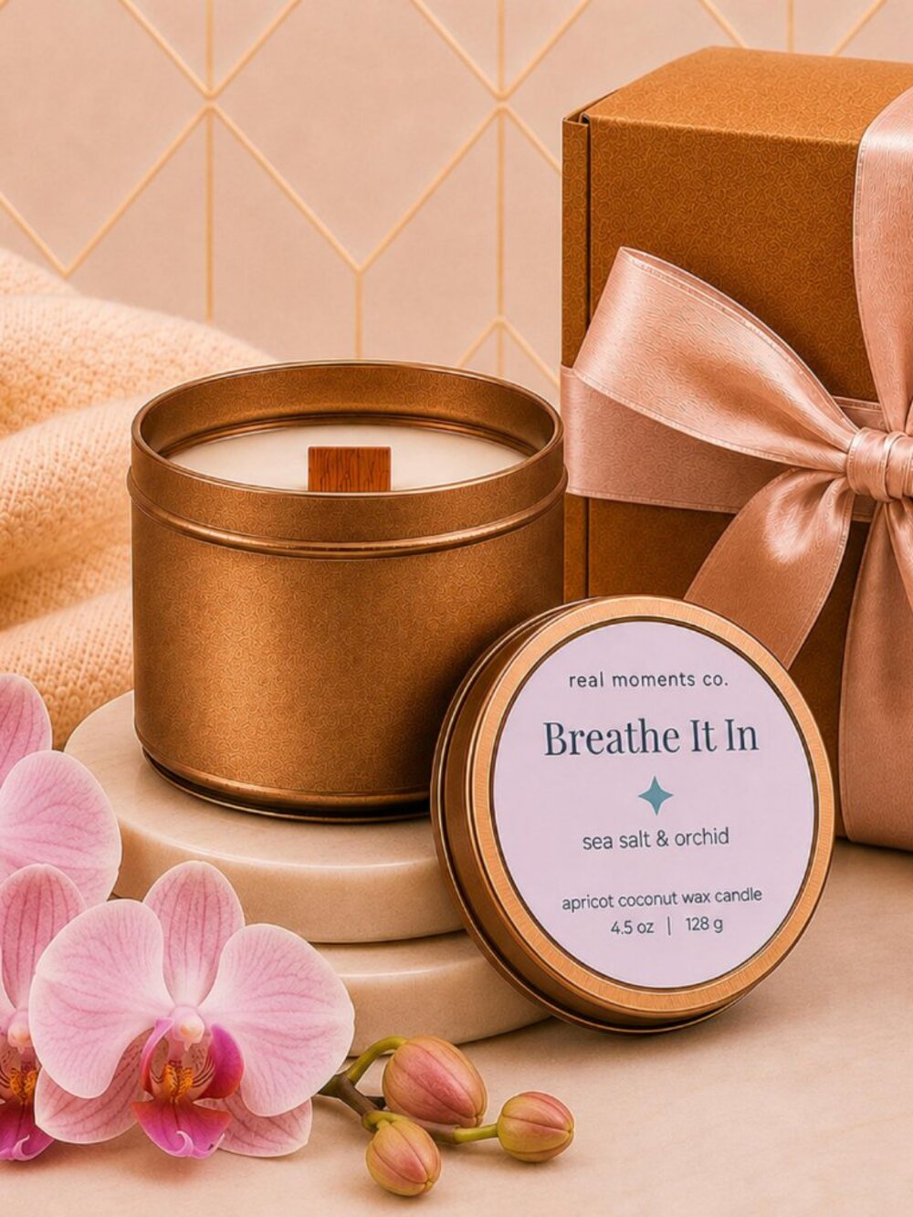 Breathe It In Candle, Sea Salt & Orchid, Self Care Candle Petite Gift Set